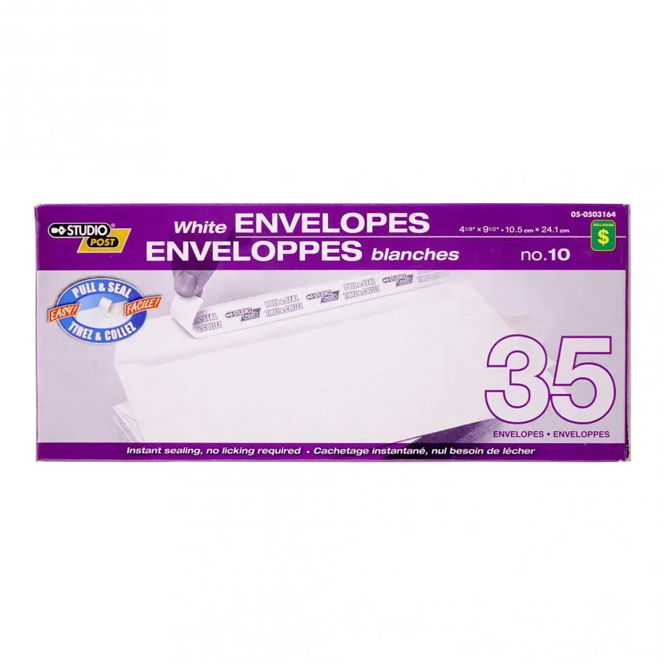 Pull & Seal White Envelopes, no.10, 35PK