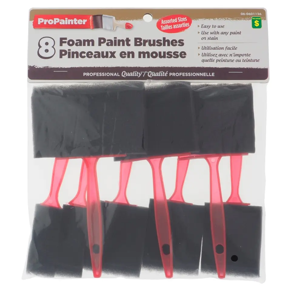 8Pk Foam Paint Brushes (Assorted Sizes)