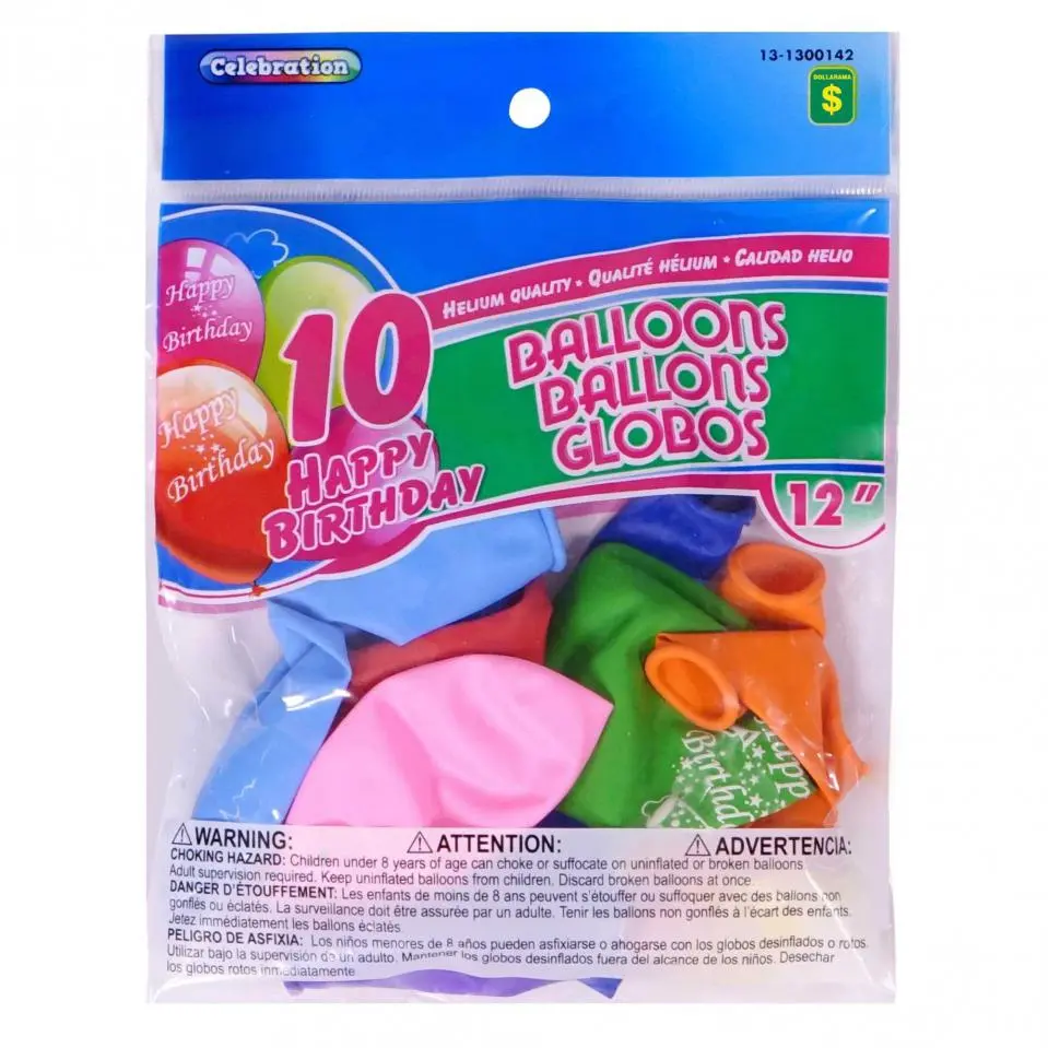 10PK 12" 'Happy Birthday' Balloons