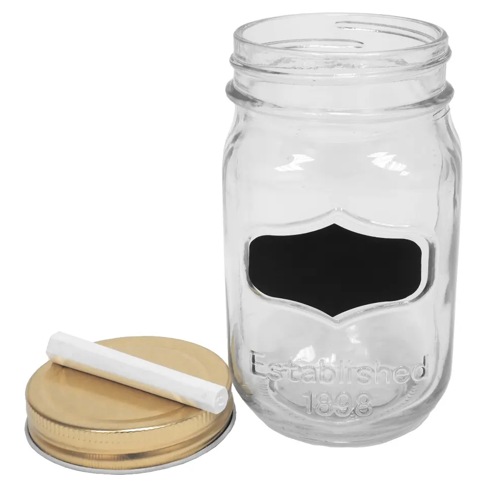 Glass Storage Jar with Metal Lid & Chalk Label