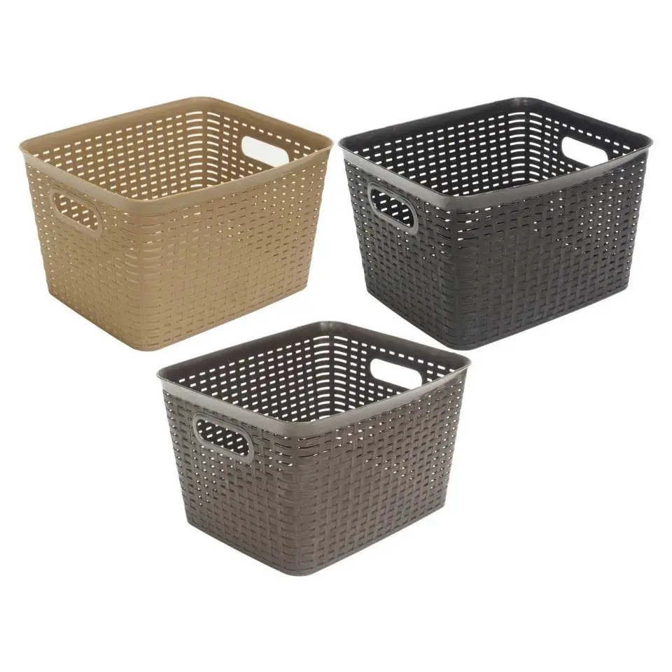 Grand panier rectangulaire en plastique tressé - Caisse de 18 | Dollarama