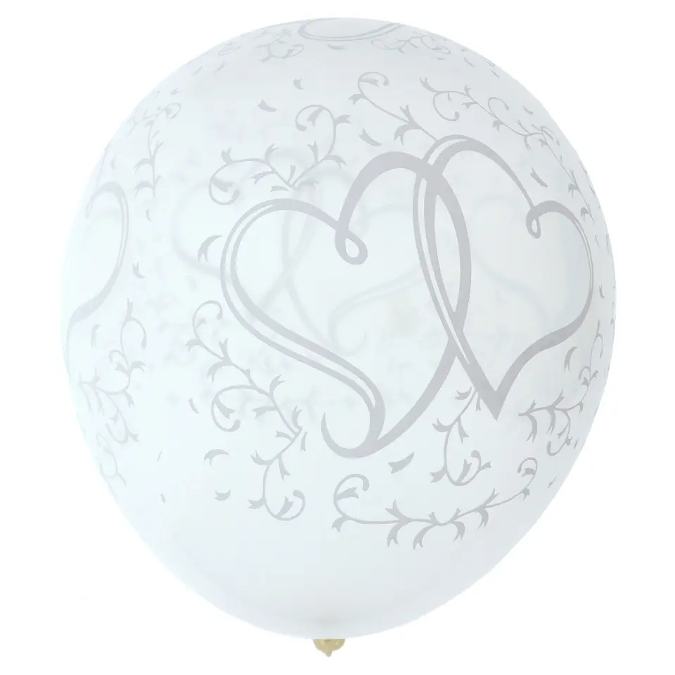 8PK Wedding Printed Balloons with Ribbons