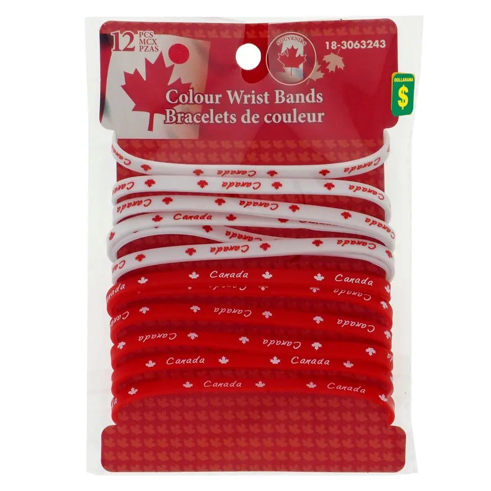 12pk Canada Colour Rubber Wrist Band