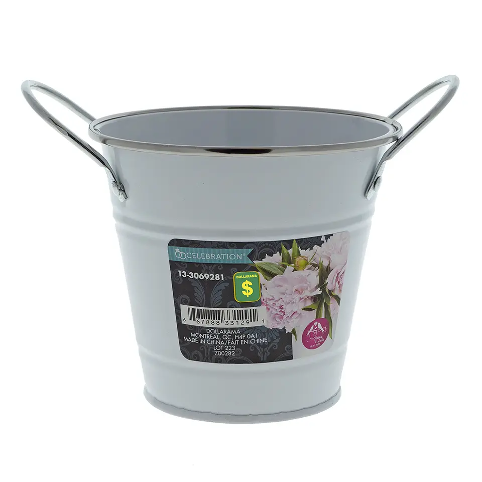 White Galvanized Bucket with Handles