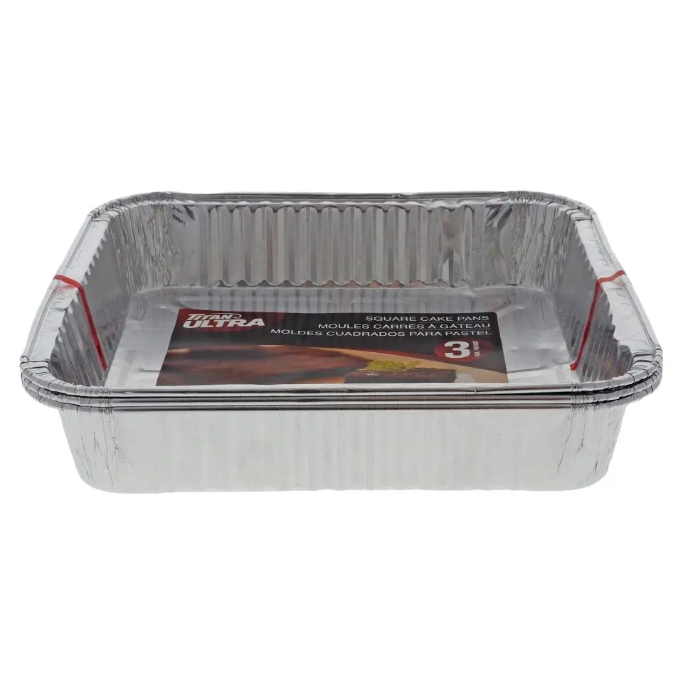 3PK Aluminum Square Cake Pans - 8" x 8"